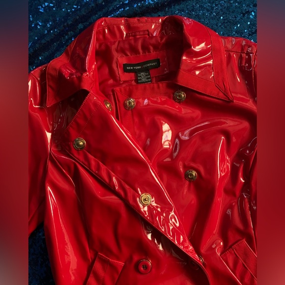 Red PVC Pea Coat - Picture 3 of 10